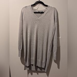 Women's V-Neck Sweater - Gray Glittery, Size Small